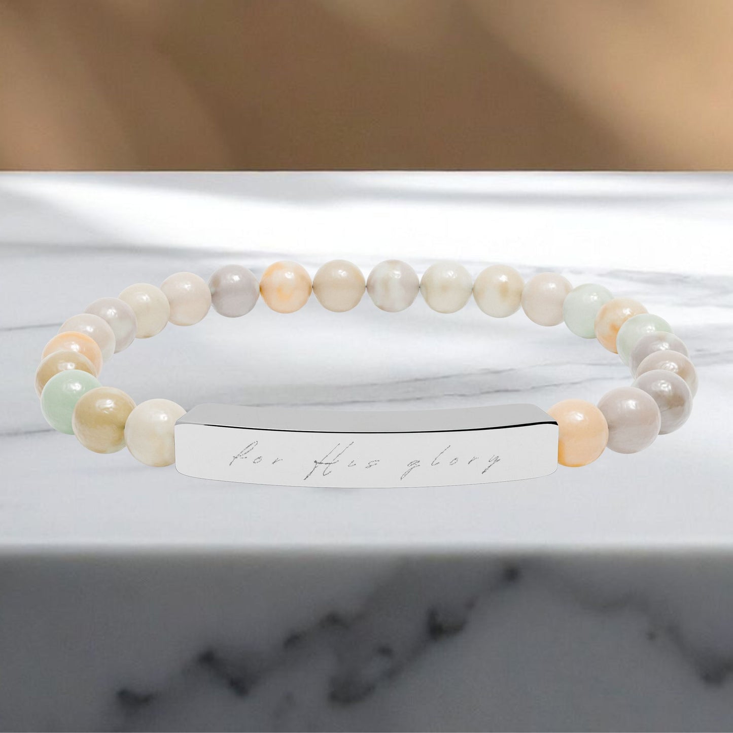 "For His Glory" Natural Stone Stretch Bracelet