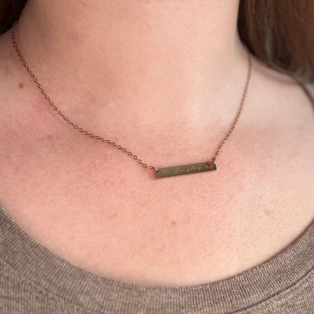 "For His Glory" Cutout Cross Bar Necklace
