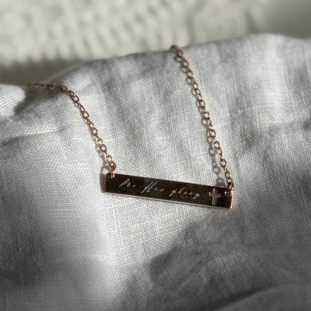 "For His Glory" Cutout Cross Bar Necklace