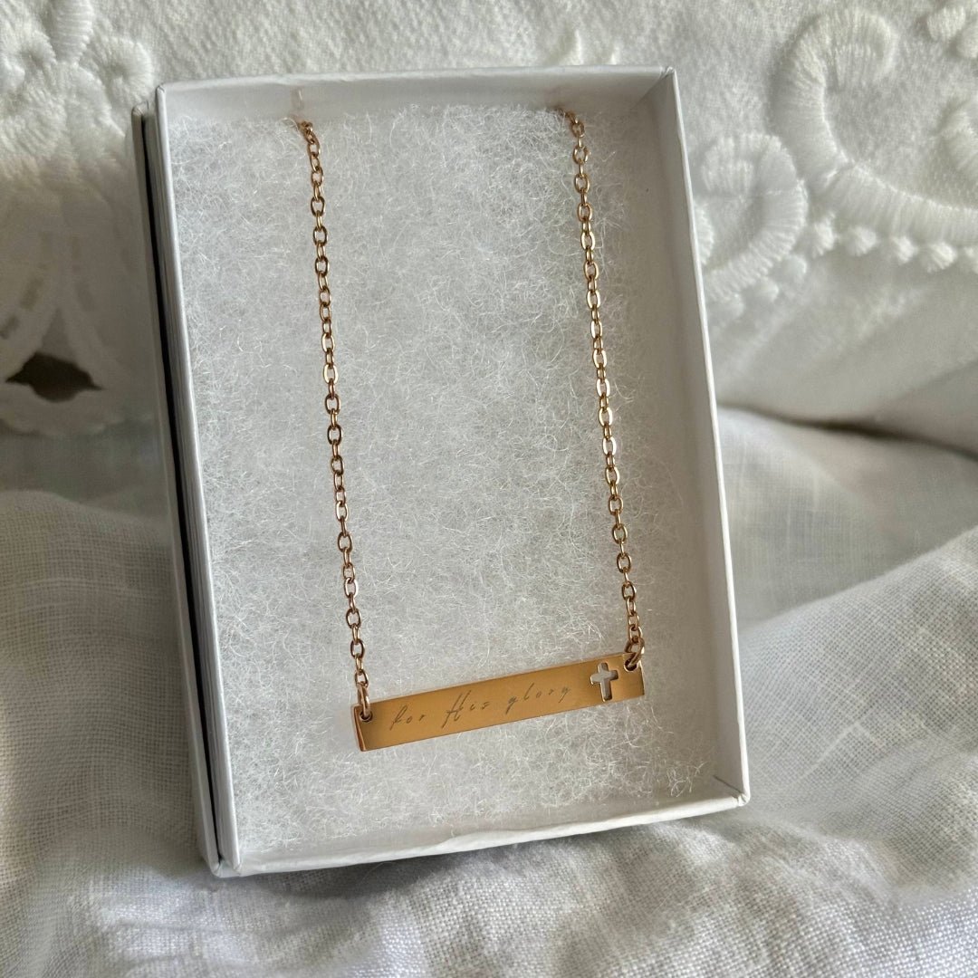 "For His Glory" Cutout Cross Bar Necklace