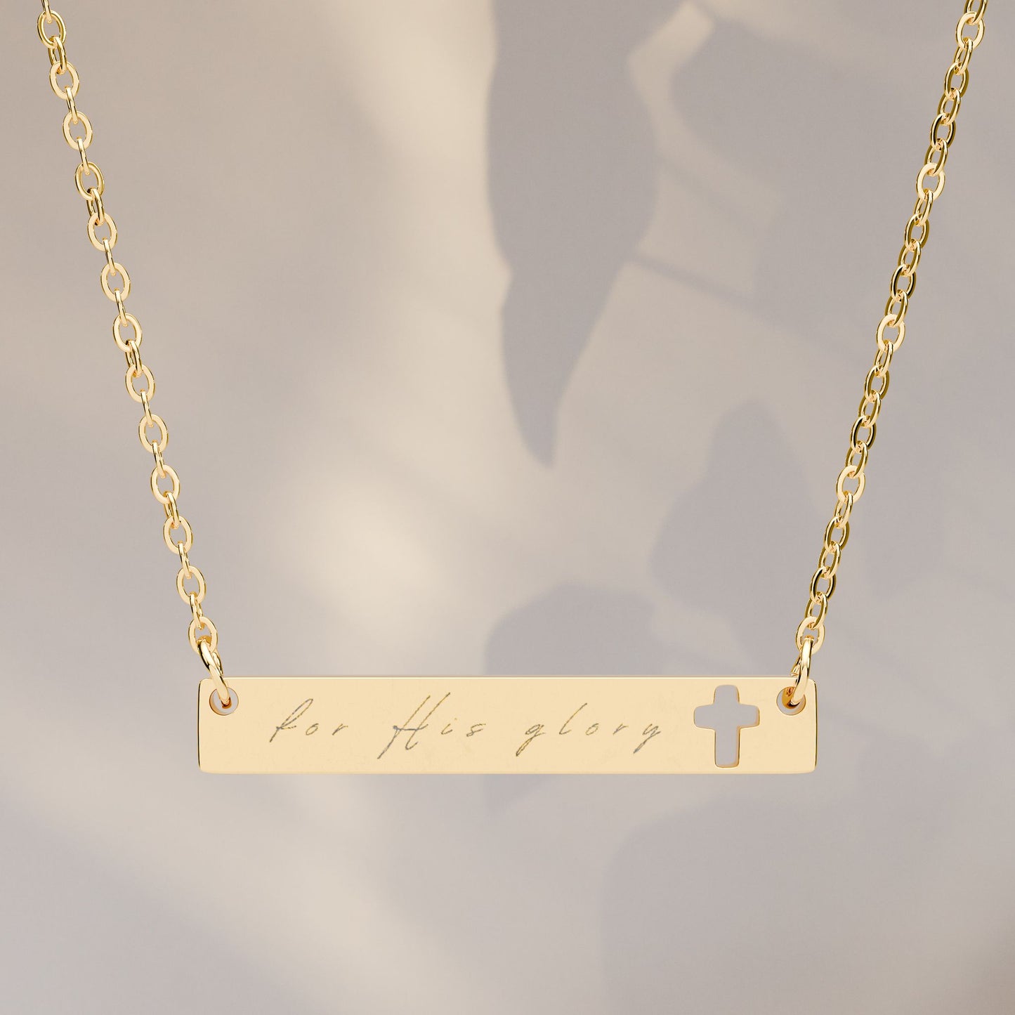 "For His Glory" Cutout Cross Bar Necklace
