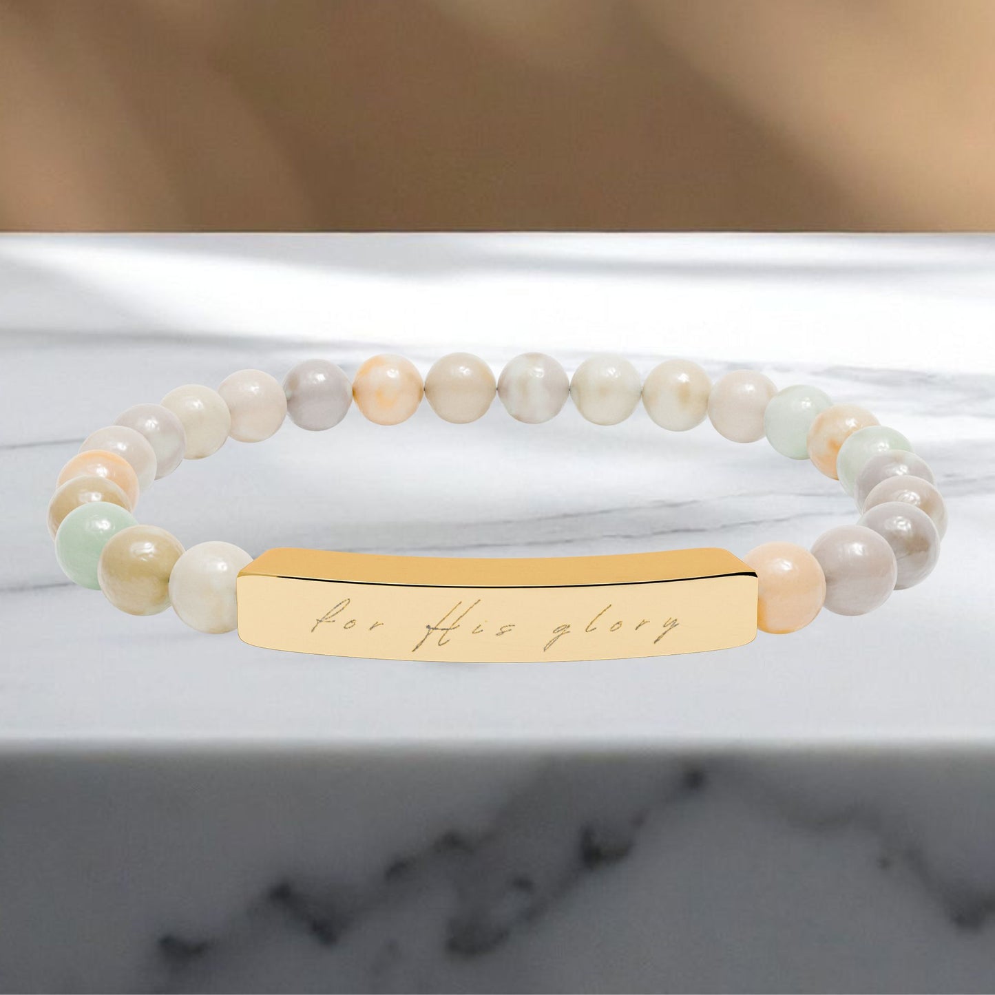 "For His Glory" Natural Stone Stretch Bracelet